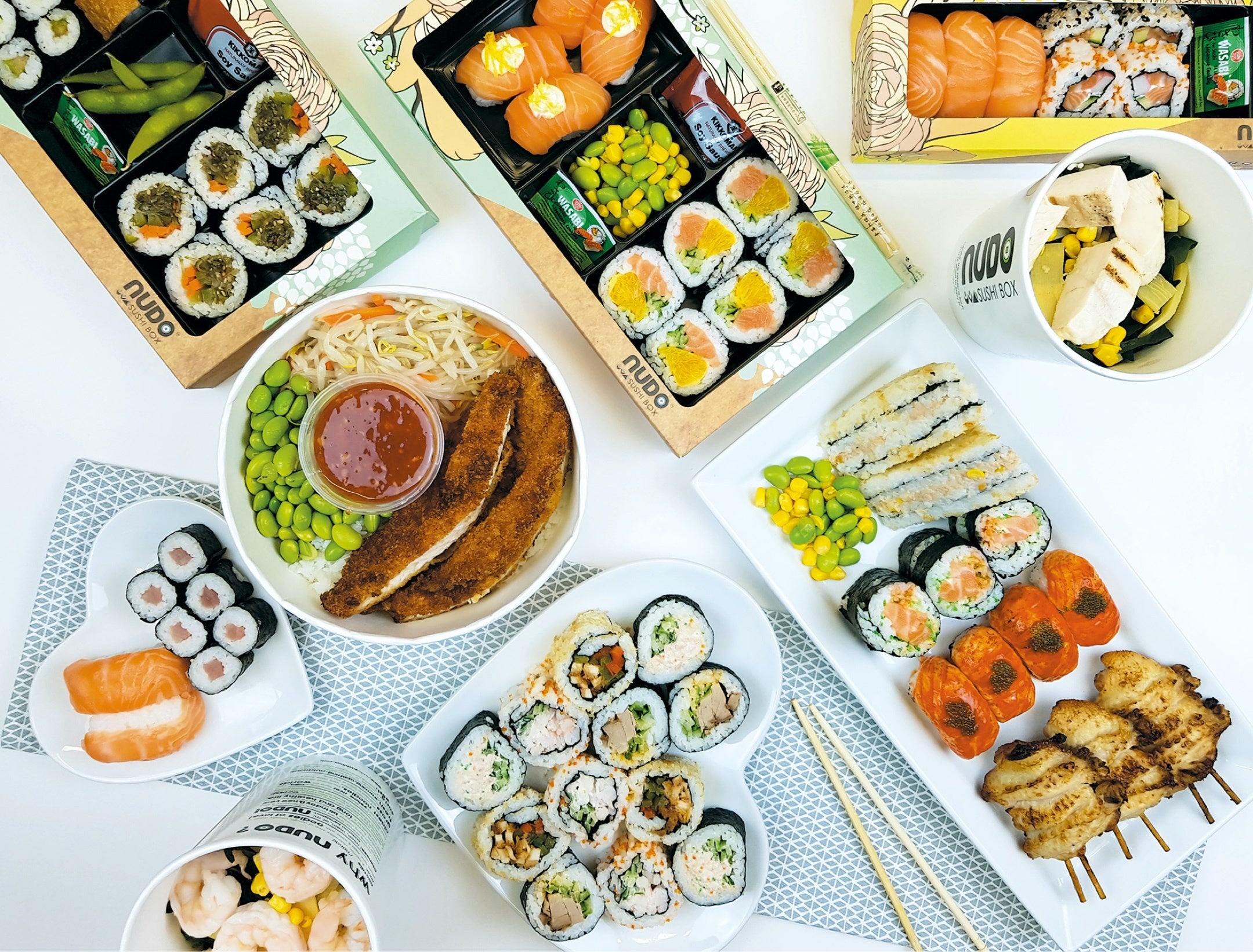 A selection of Nudo Sushi Box products